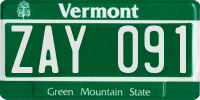 VT license plate ZAY091