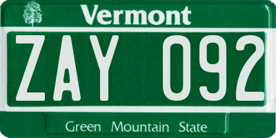 VT license plate ZAY092
