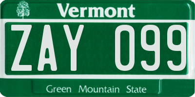 VT license plate ZAY099
