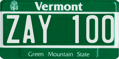 VT license plate ZAY100