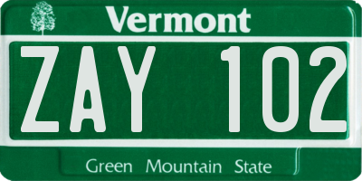 VT license plate ZAY102