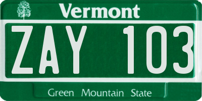 VT license plate ZAY103