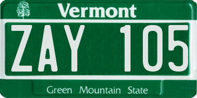 VT license plate ZAY105