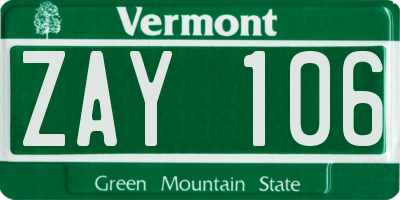 VT license plate ZAY106