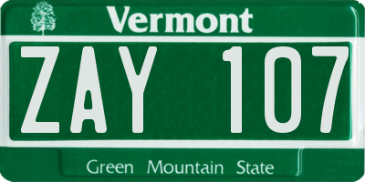 VT license plate ZAY107