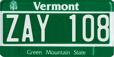 VT license plate ZAY108
