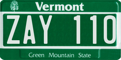 VT license plate ZAY110