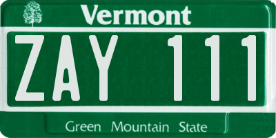 VT license plate ZAY111