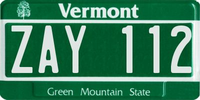 VT license plate ZAY112