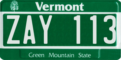 VT license plate ZAY113