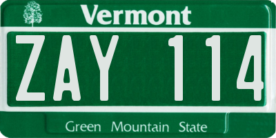 VT license plate ZAY114