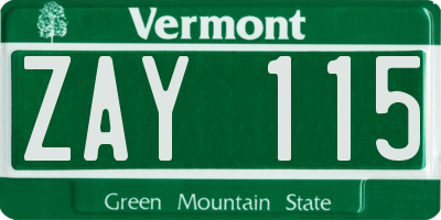 VT license plate ZAY115