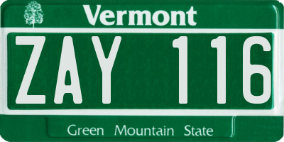 VT license plate ZAY116