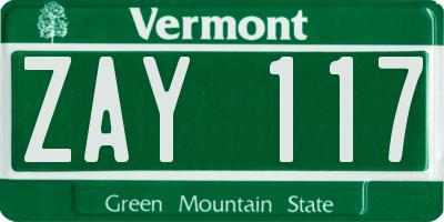VT license plate ZAY117