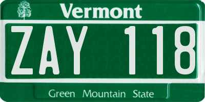 VT license plate ZAY118