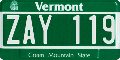 VT license plate ZAY119