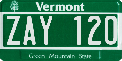 VT license plate ZAY120
