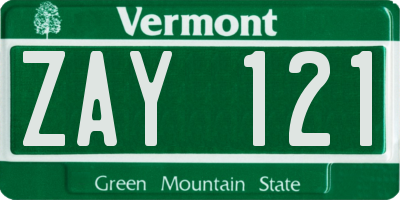 VT license plate ZAY121