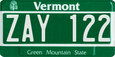 VT license plate ZAY122