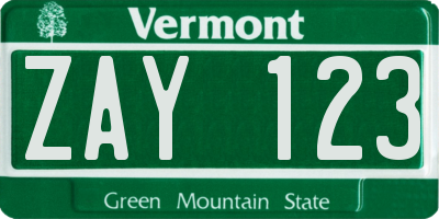 VT license plate ZAY123