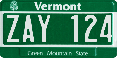 VT license plate ZAY124