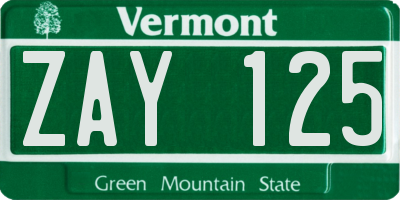 VT license plate ZAY125