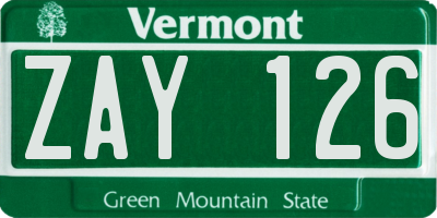 VT license plate ZAY126