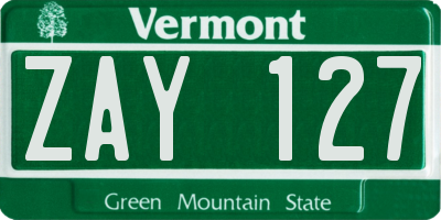 VT license plate ZAY127