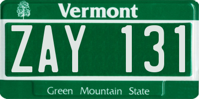 VT license plate ZAY131