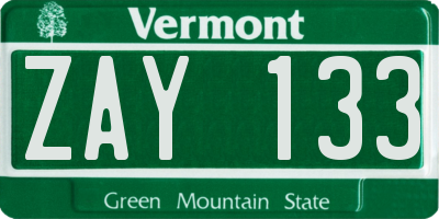 VT license plate ZAY133