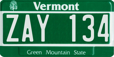 VT license plate ZAY134