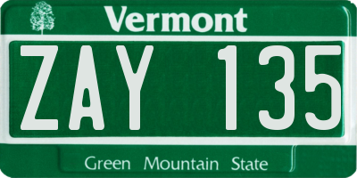 VT license plate ZAY135
