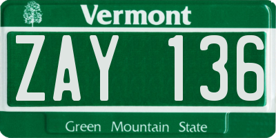 VT license plate ZAY136