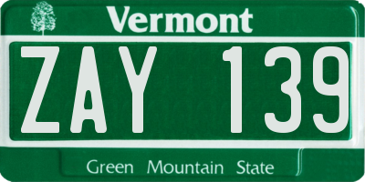 VT license plate ZAY139