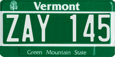 VT license plate ZAY145