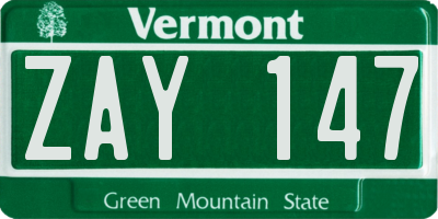 VT license plate ZAY147