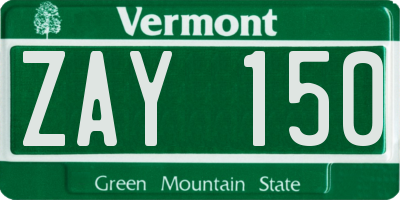 VT license plate ZAY150