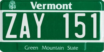 VT license plate ZAY151