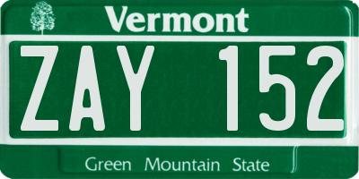 VT license plate ZAY152
