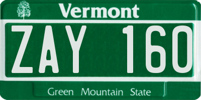 VT license plate ZAY160