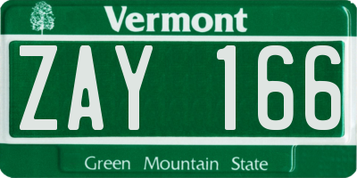 VT license plate ZAY166
