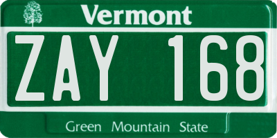 VT license plate ZAY168