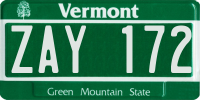 VT license plate ZAY172