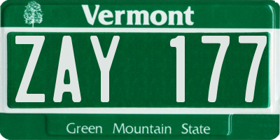 VT license plate ZAY177