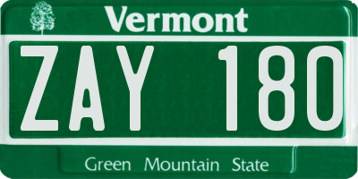 VT license plate ZAY180