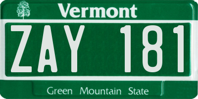 VT license plate ZAY181