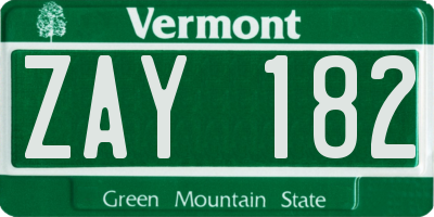 VT license plate ZAY182
