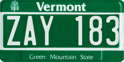 VT license plate ZAY183