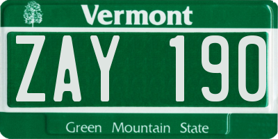 VT license plate ZAY190