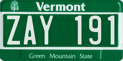 VT license plate ZAY191
